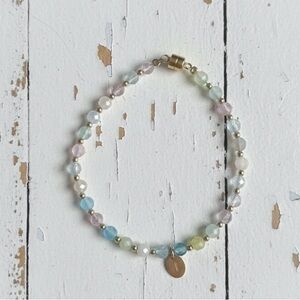 Minimalist Semi Precious Fluorite & Gold Filled Beaded Bracelet